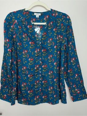 Sundance Teal Floral Button-Front Blouse